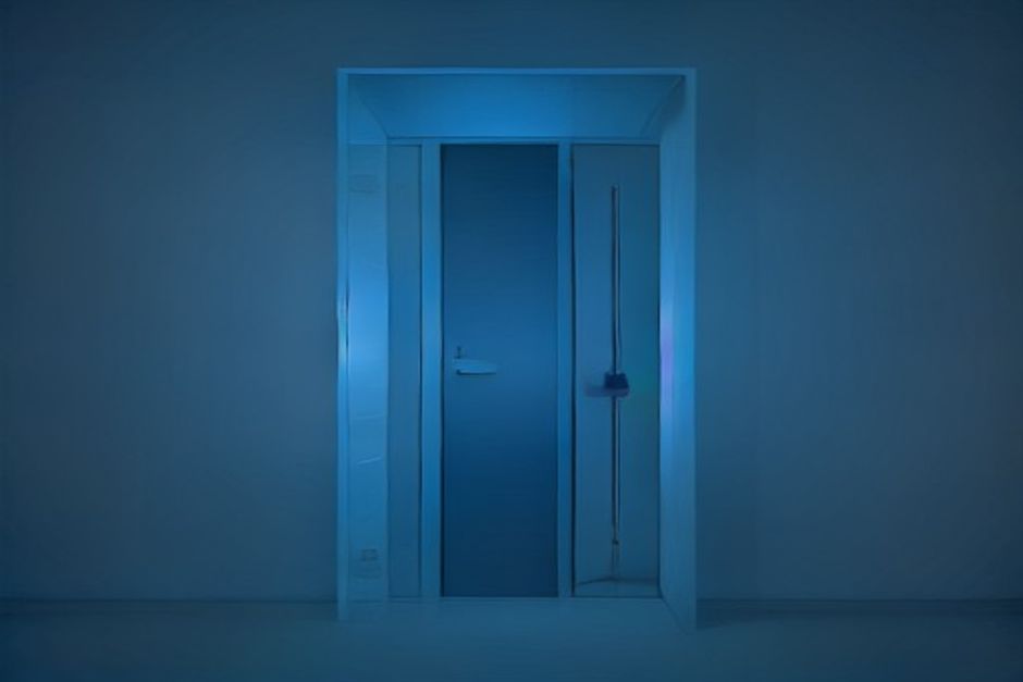 lock icon over blueprint of data center