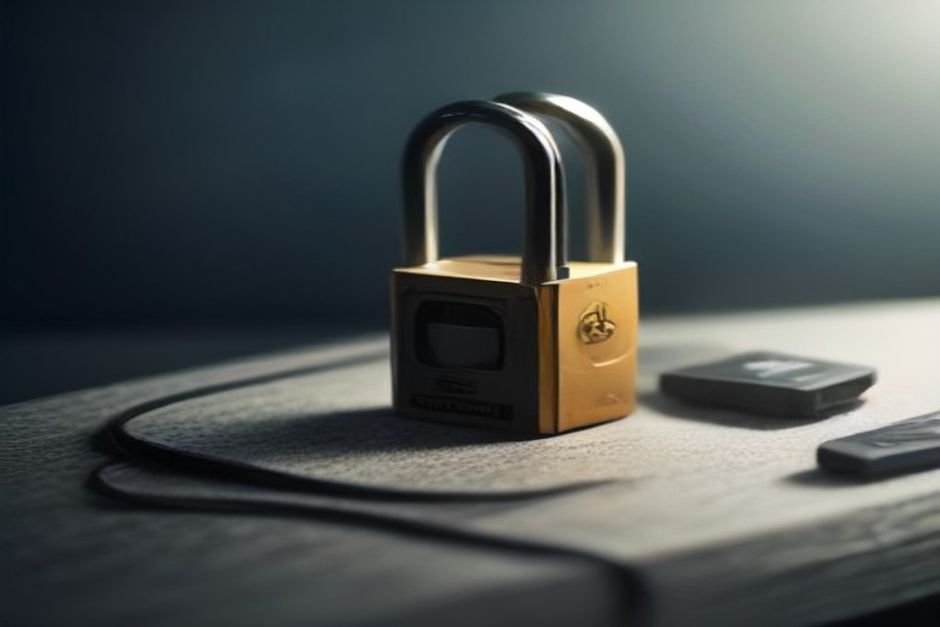 illustration of a padlock over a router with a list of free security settings