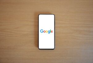 still life of Google Pixel smartphone with Chinese map outline background