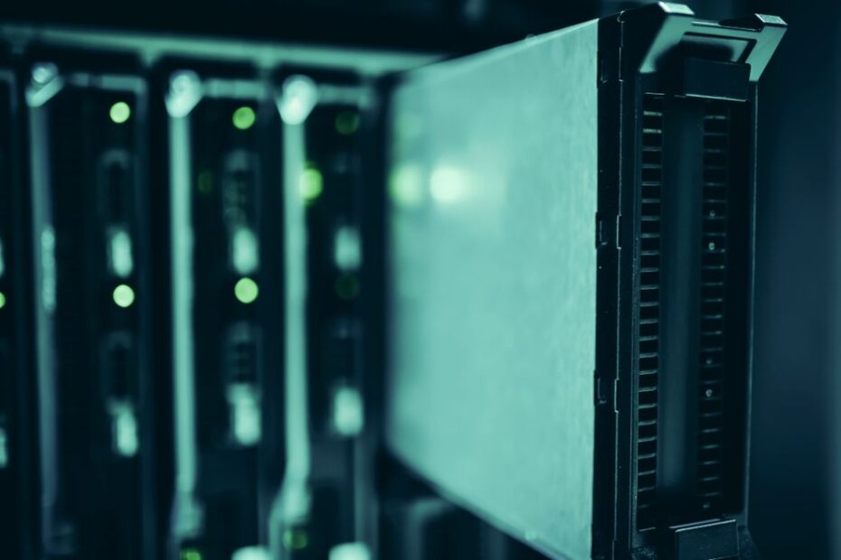 still life of server racks with cooling lights, representing data center infrastructure