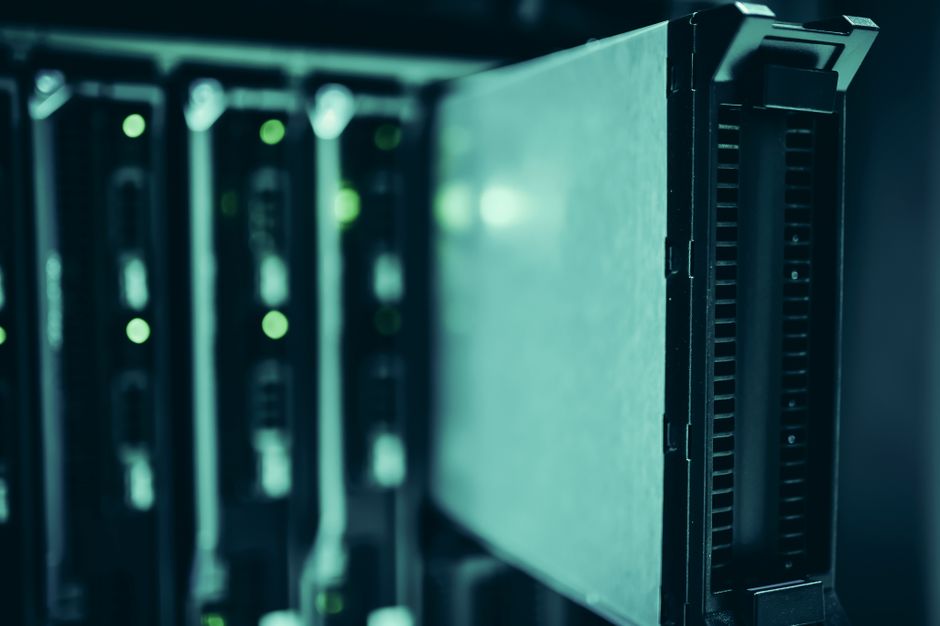 still life of server racks with cooling lights, representing data center infrastructure