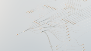 abstract neural network pattern with a shield motif, representing safe superintelligence, no people